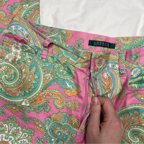 Lauren Ralph Lauren women's straight-leg pants pink/ green paisley print Sz 8 - Picture 6 of 9